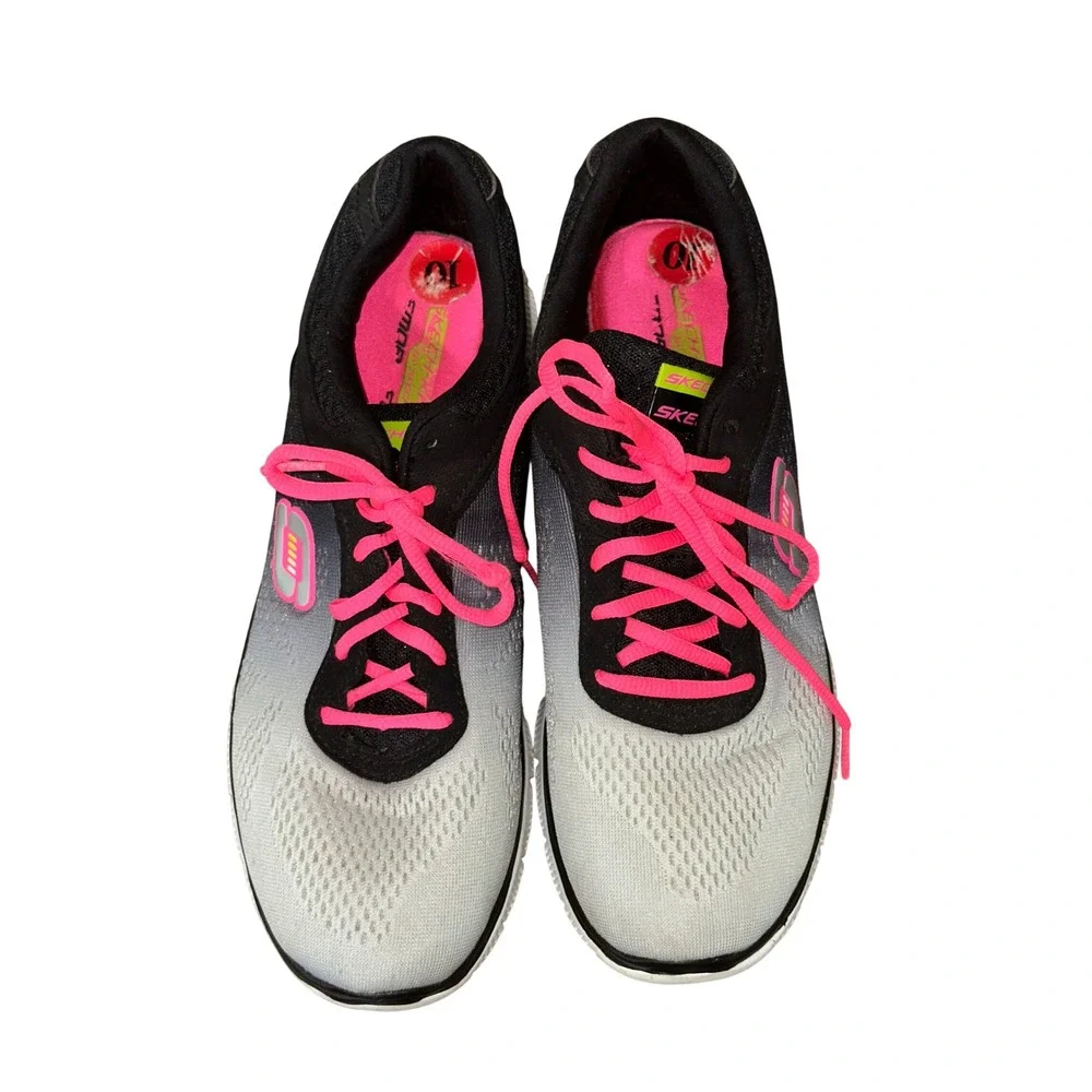 Skechers Flex Sole Womens 10 Black White Gradient Pink Training Sneakers 11880TX
